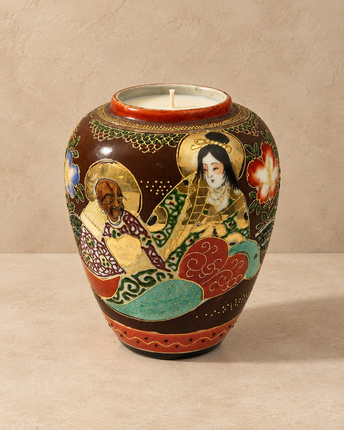 Brown figural Satsuma porcelain vase