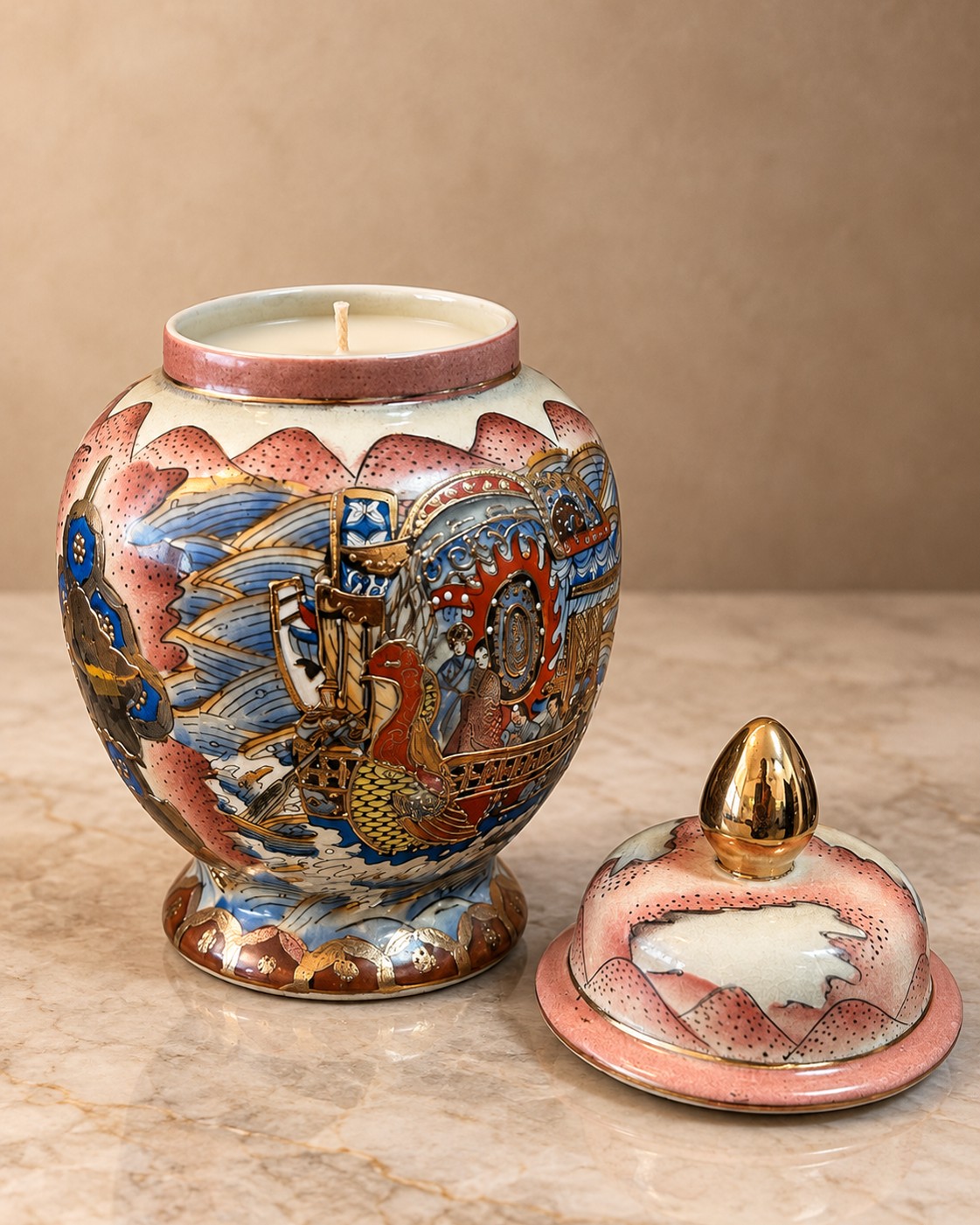 Hand-painted Royal Satsuma porcelain ginger jar