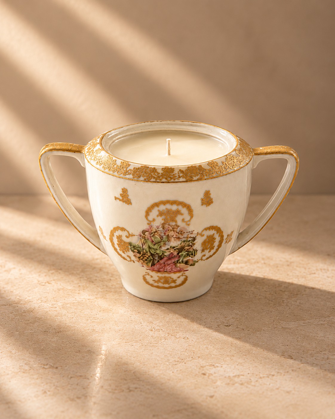 Two-handled floral porcelain sugar bowl