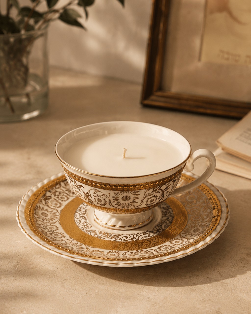 Ornate gold-patterned teacup and saucer