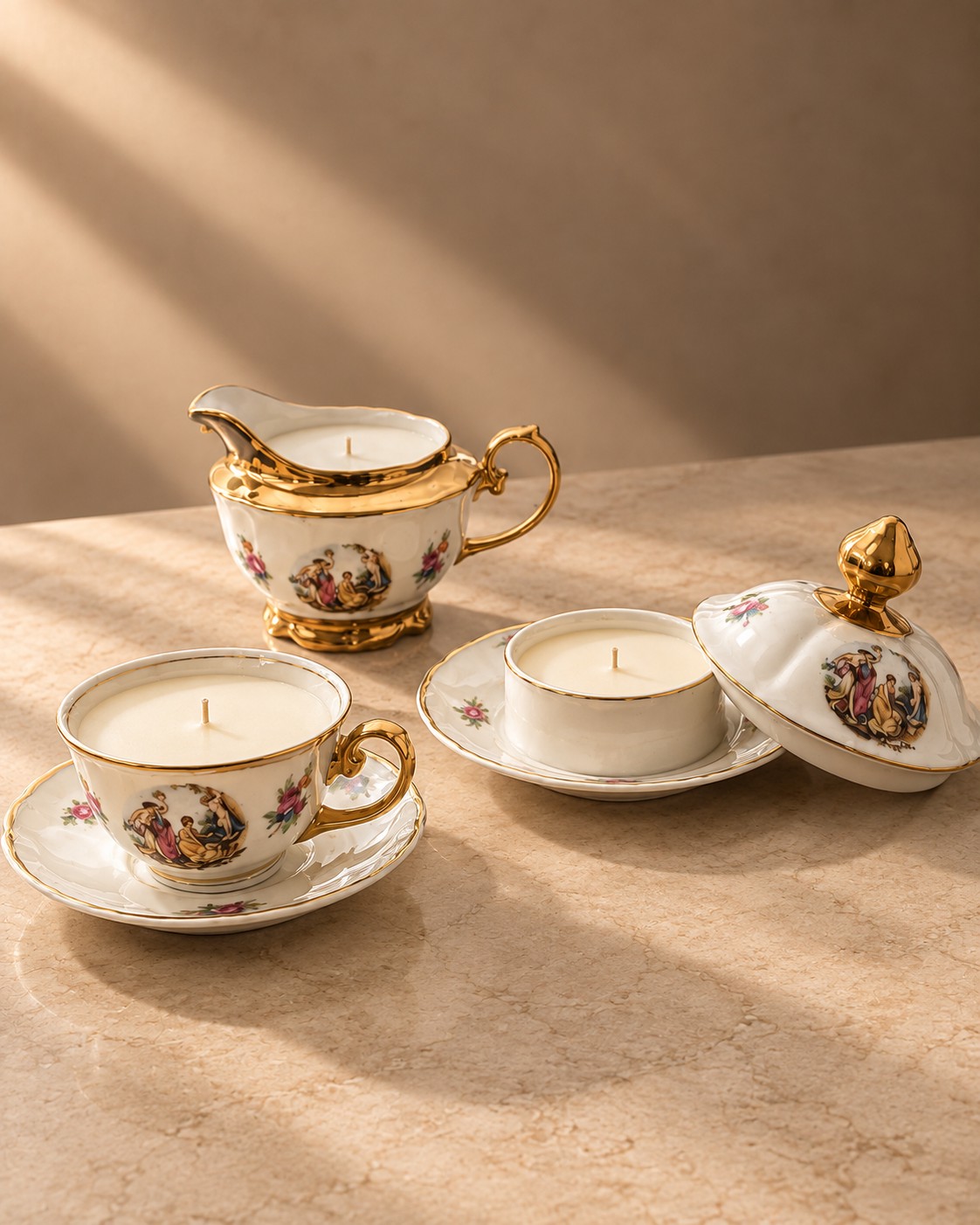 Coordinated gilt-edged porcelain set