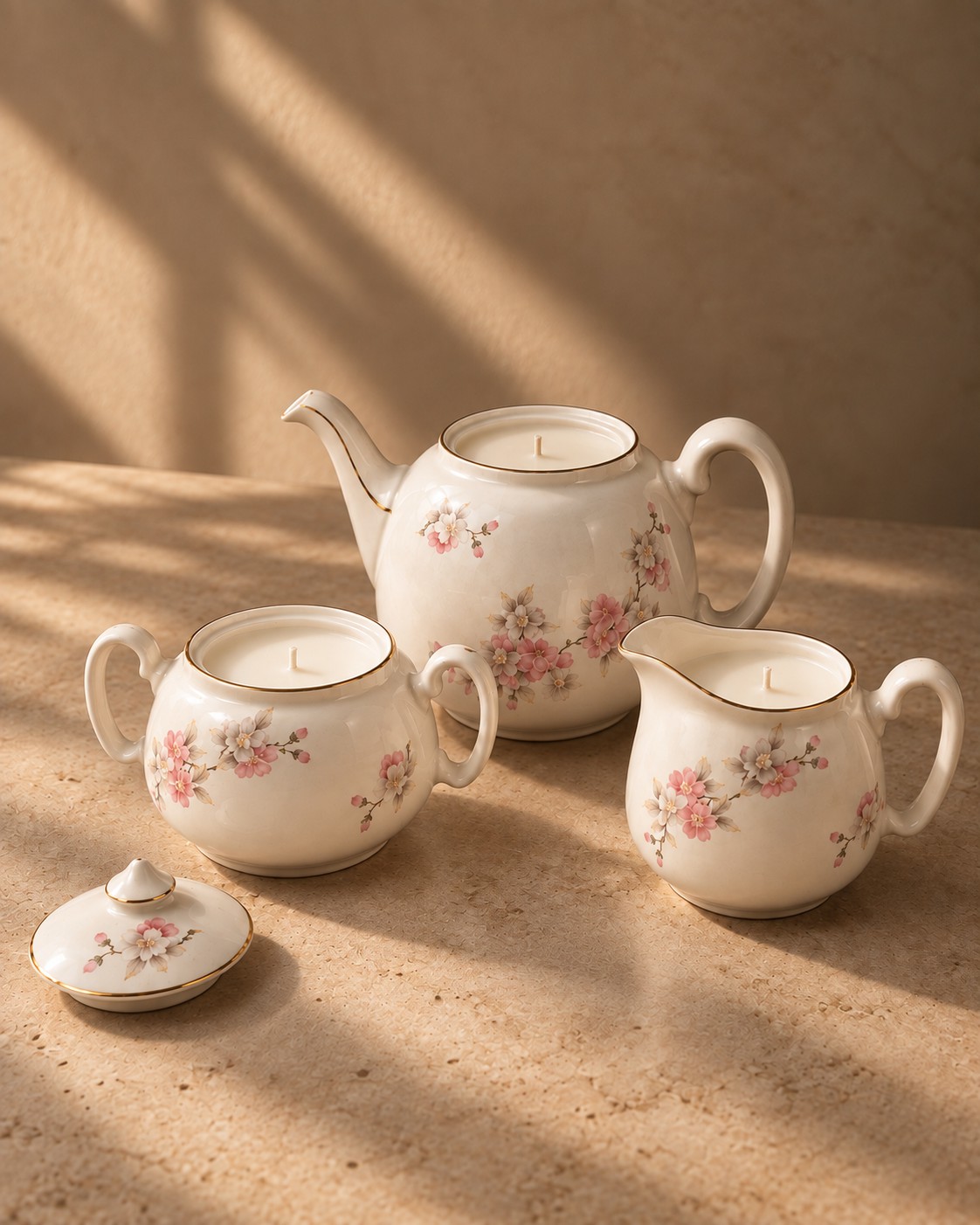 Coordinated floral porcelain tea set