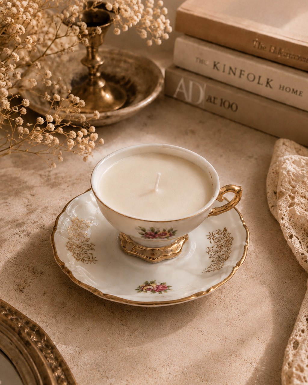 Floral porcelain teacup and saucer
