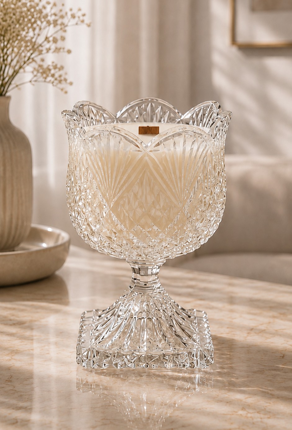 Footed scalloped cut-crystal bowl