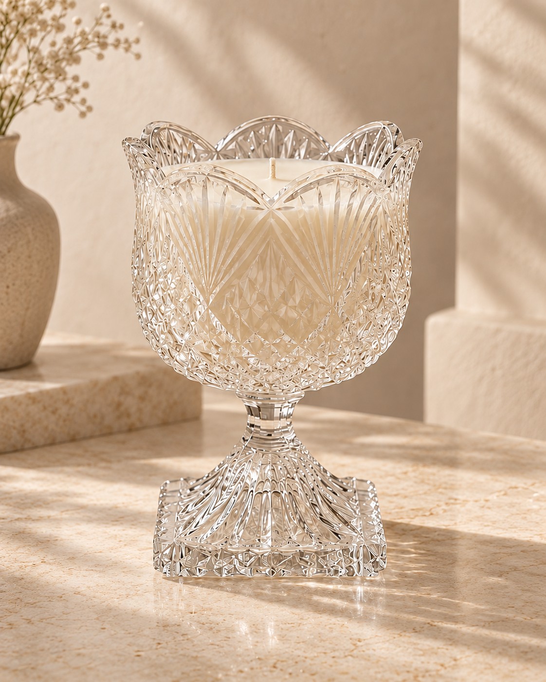 Footed scalloped cut-crystal bowl
