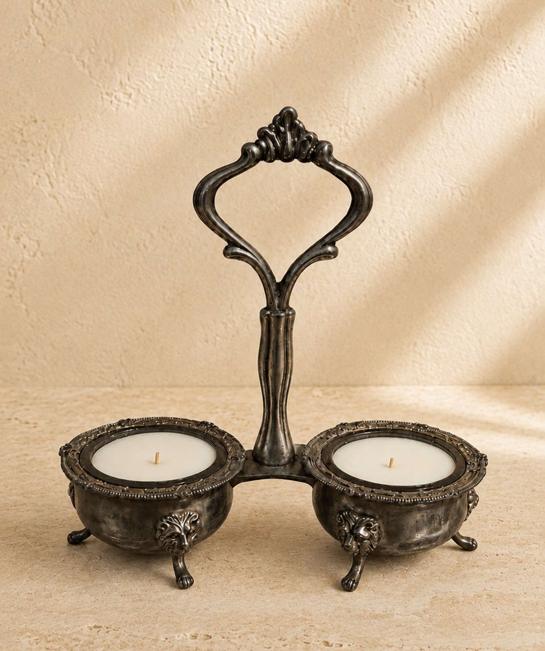 Lion-footed salt cellar pair