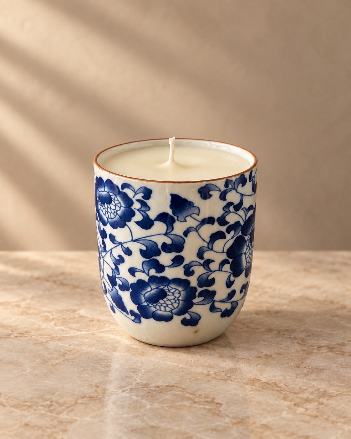 Contemporary blue & white floral porcelain cup