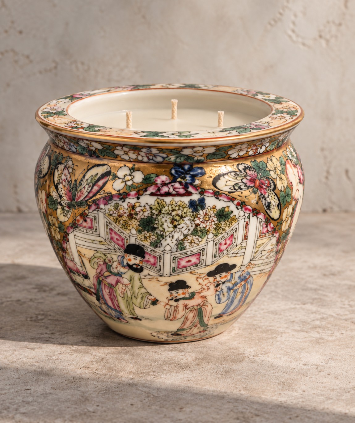 Large Chinese famille rose planter candle