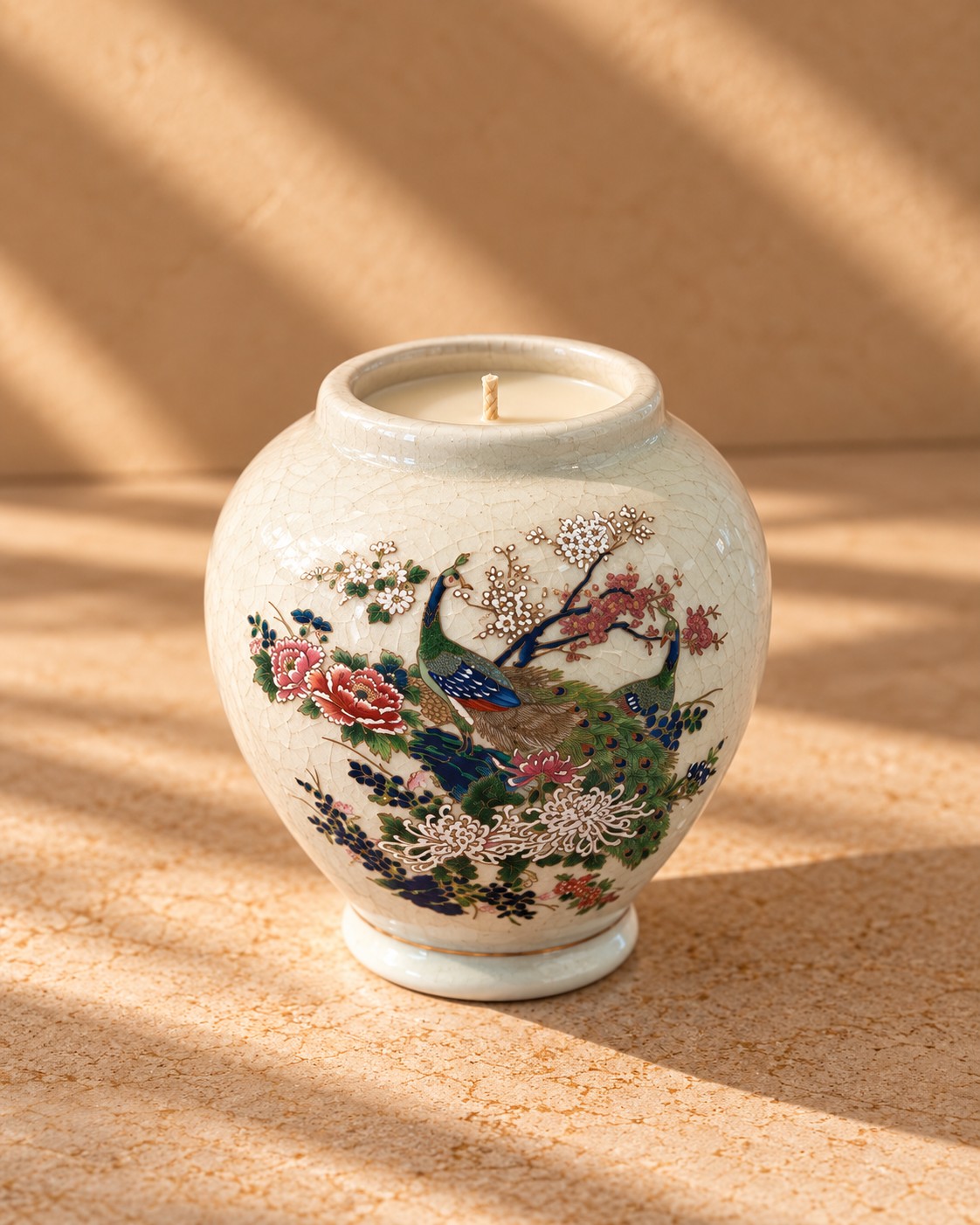 Japanese peacock & peony miniature vase